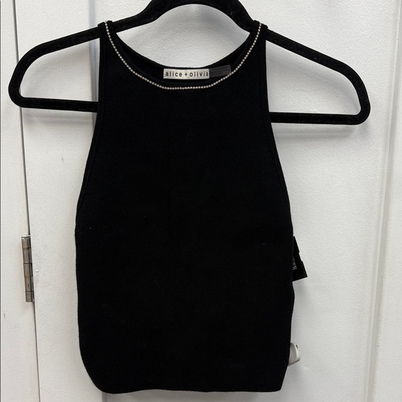Alice + Olivia Black Tank Top with Embellished Neckline - Picture 1 of 7